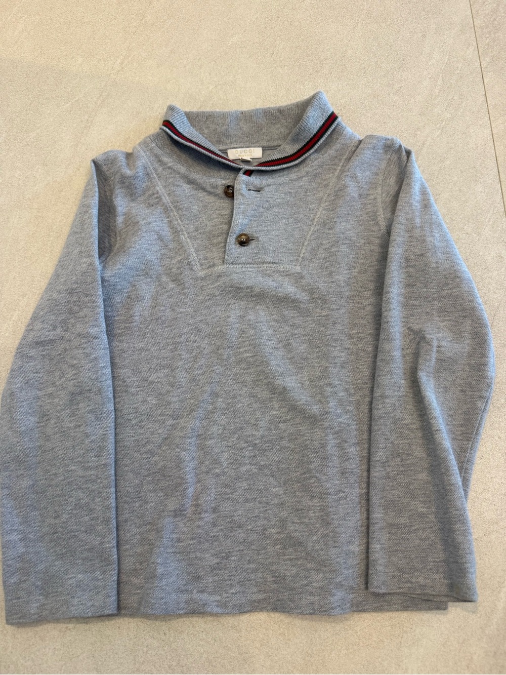 Gucci Light Gray Knit two button long sleeve with Signature Web Trim